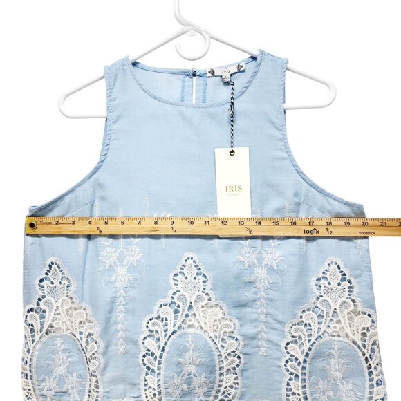 Iris Los Angeles Blue Sleeveless Crop Top With Lace Embroidery Womens Size Large - Picture 5 of 7